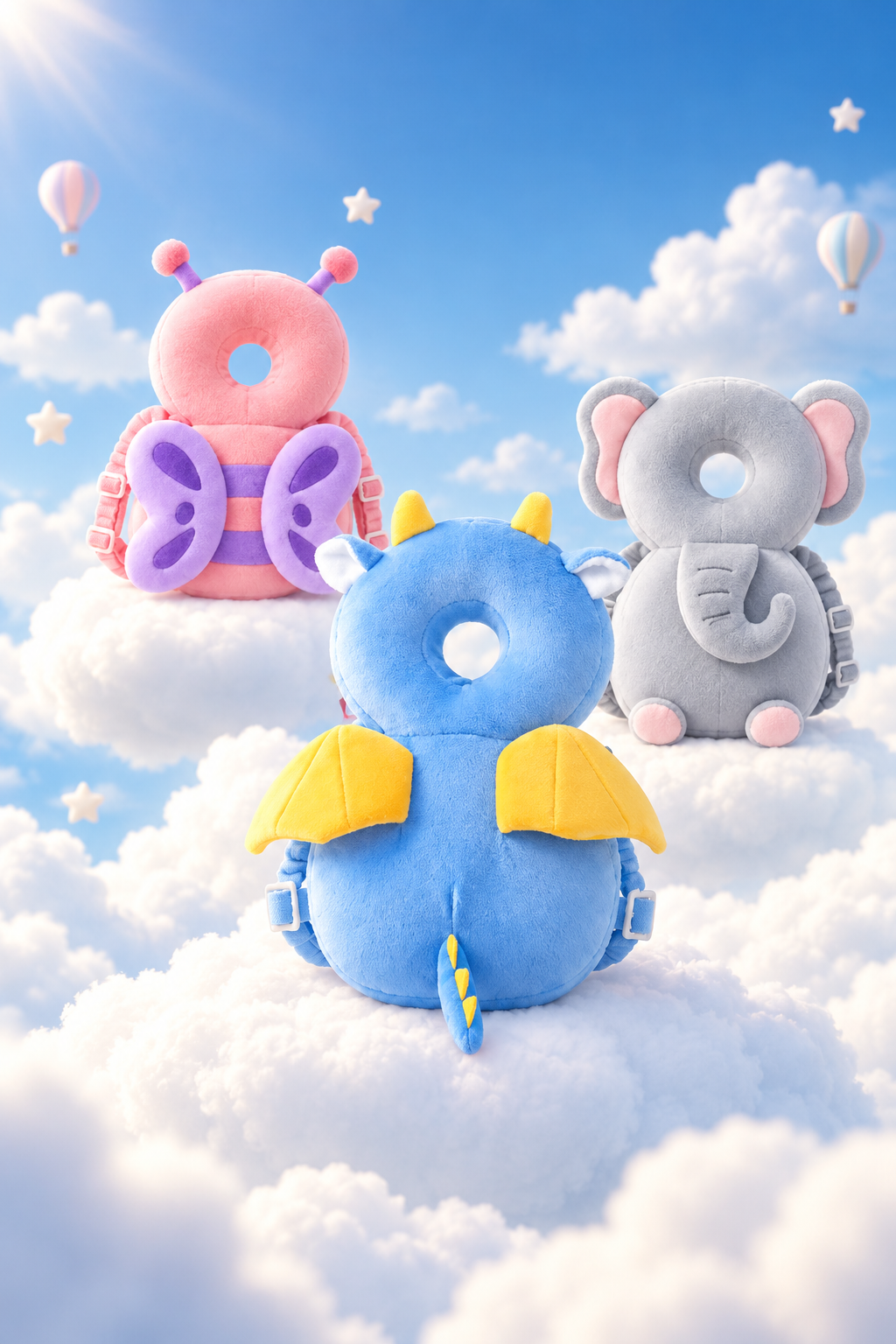 Mochilas protectoras Nubelia de mariposa, dragón y elefante sobre nubes