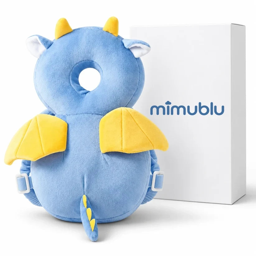 Protector de cabeza mimublu, diseño dragón azul, con su caja