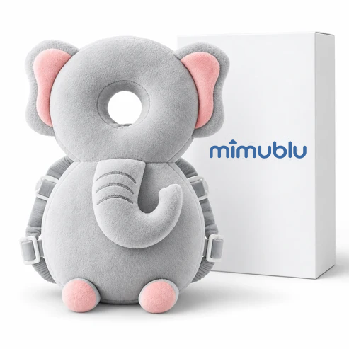 Protector de cabeza mimublu, diseño elefante gris, con su caja