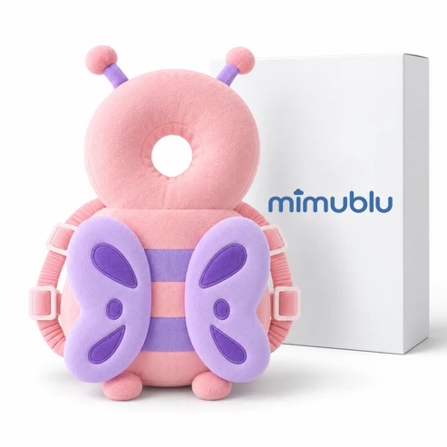 Protector de cabeza mimublu, diseño mariposa rosa, con su caja